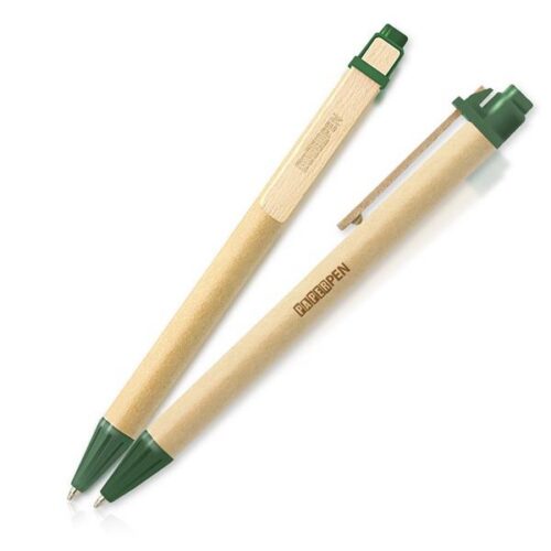 Esferográfica de cartão reciclado, clip de madeira