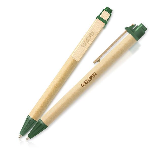 Esferográfica de cartão reciclado, clip de madeira