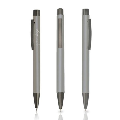 Esferográfica em alumínio e corpo com toque de borracha