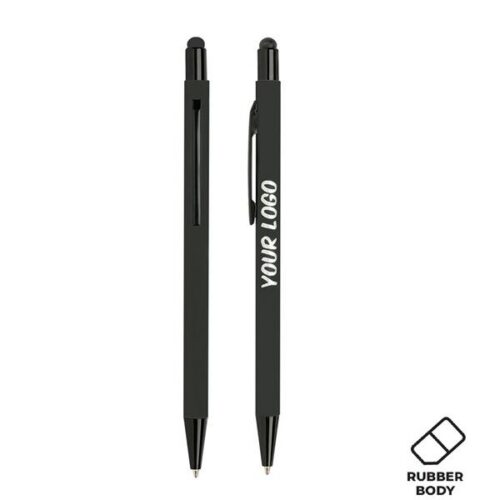 Esferográfica em alumínio com corpo com toque de borracha com touch