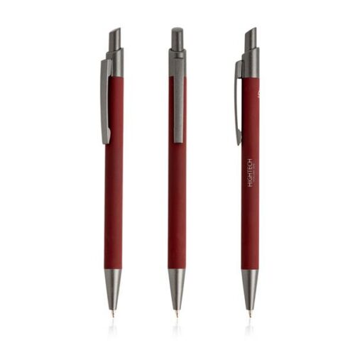 Esferográfica em alumínio reciclado, toque de borracha