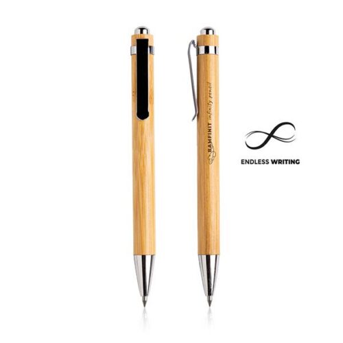 Lápis infinito em bambu, com clip metálico.