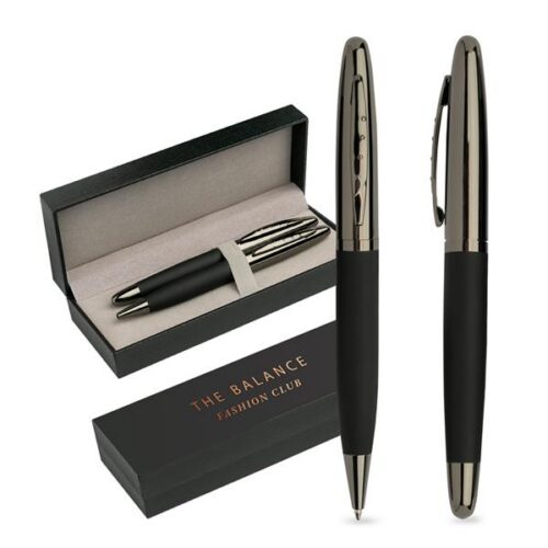 Conjunto de esferográfica e roller em estojo de oferta