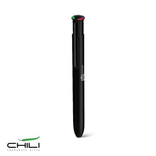 Esferográfica em aço inoxidável, 4 cores de escrita