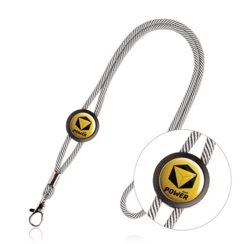 Lanyard tubular em poliéster, ajustável e mosquetão