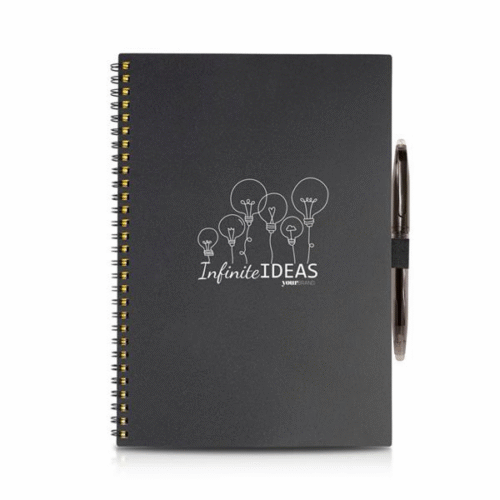 Bloco infinito A5 com esferográfica e pano de limpeza