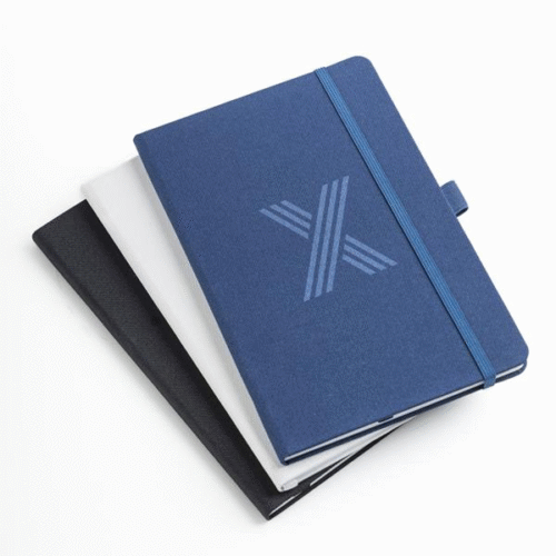 Bloco A5 em RPET com suporte para esferográfica