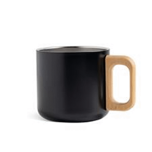Caneca em aço inoxidável de 350 ml com parede dupla e asa em madeira