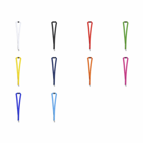 Lanyard em poliéster resistente, com fecho de segurança no pescoço e mosquetão de metal