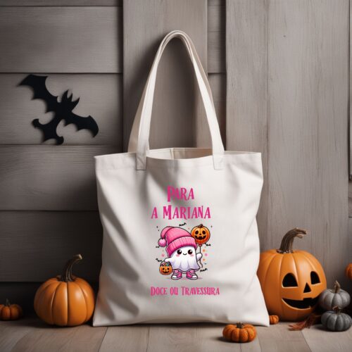 Saco Alça curta "Halloween Fantasma Rosa"